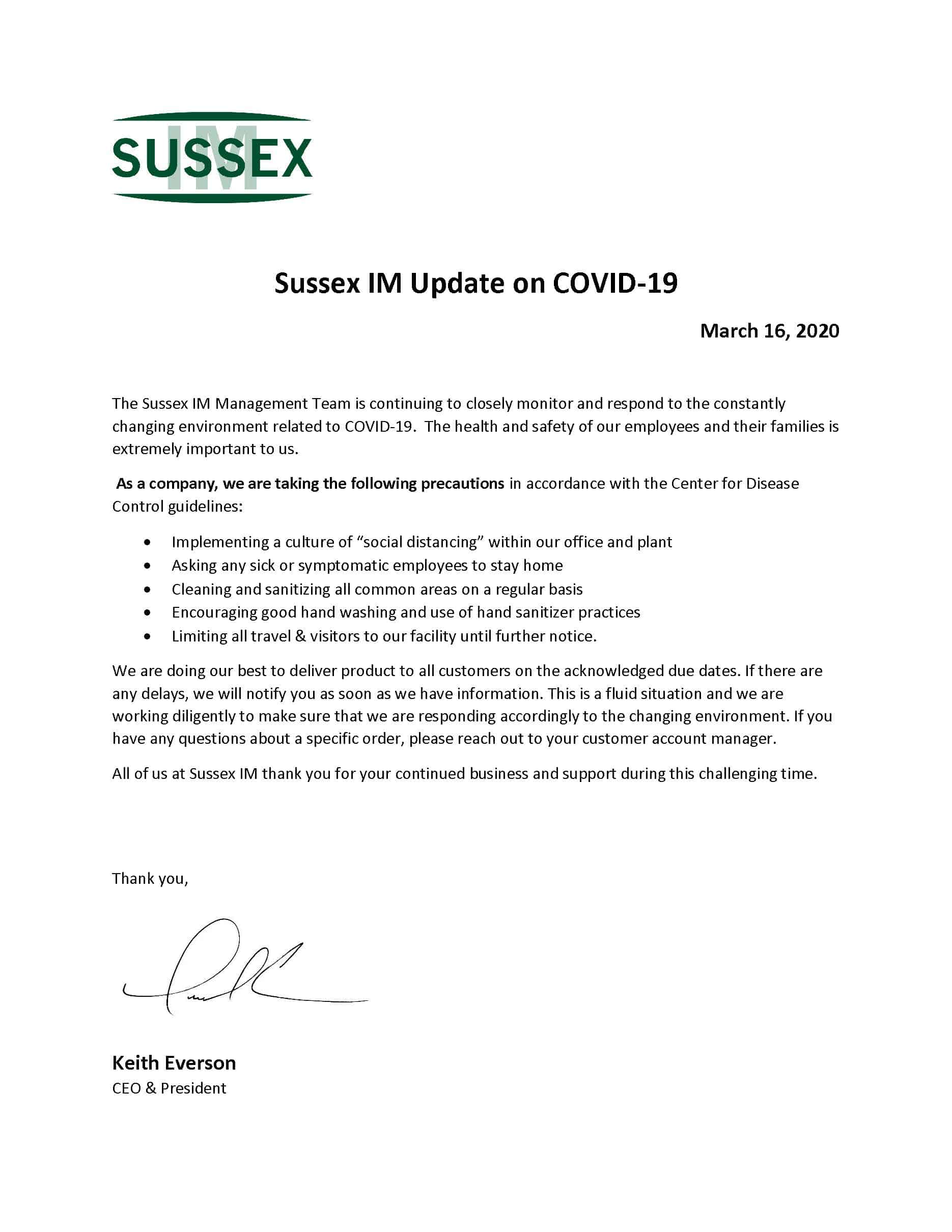 Sussex IM Update on COVID-19
